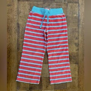 Mini Boden terry cloth stripped pants. Turquoise and melon/orange. Size 5T.